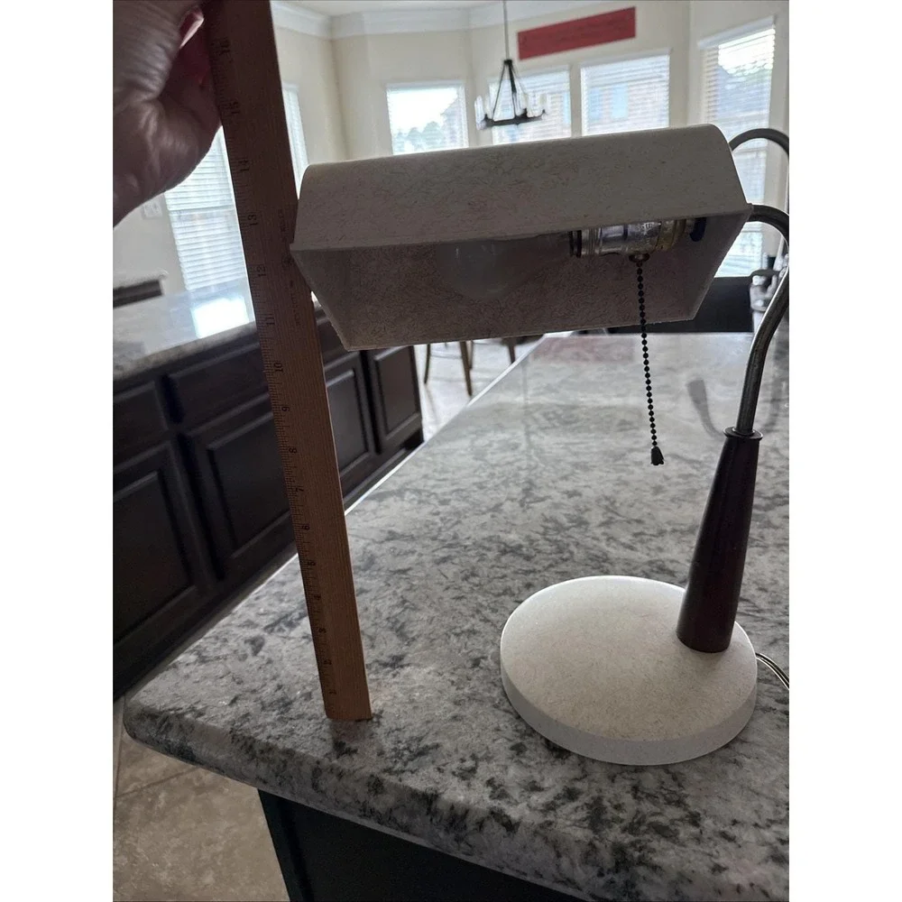 Vintage MCM Banker's Desk Lamp Mid Century Wood Speckle Melamine Plastic Works